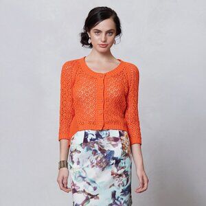 Anthropologie Knitted & Knotted Tethered Pointelle Cardigan in Orange - sz Small